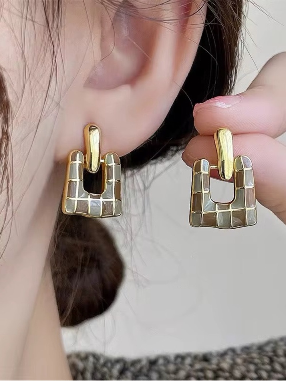 Gold Mosaic Drop Earrings - Women's Fashion Jewelry